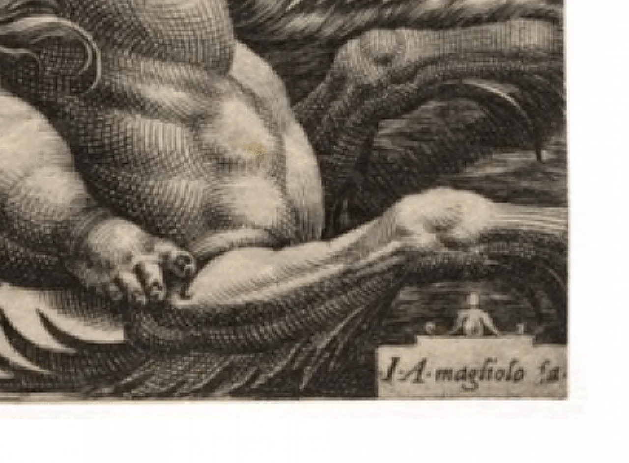 Giovanni Andrea Maglioli, putto e cavallo marino, incisione a bulino, fine '500 1