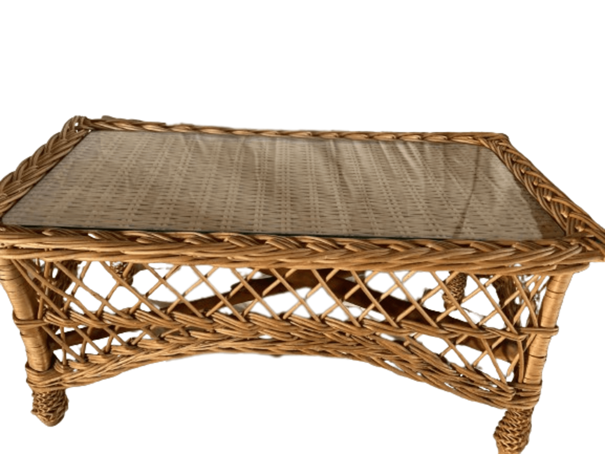 Tavolino in Rattan di Bambù Intrecciato a Forma di Z con Piano in Vetro Temperato, Tavolino Boho Moderno da 500 mm con Contenitore e Gambe in Bambù Naturale per Soggiorno, Camera