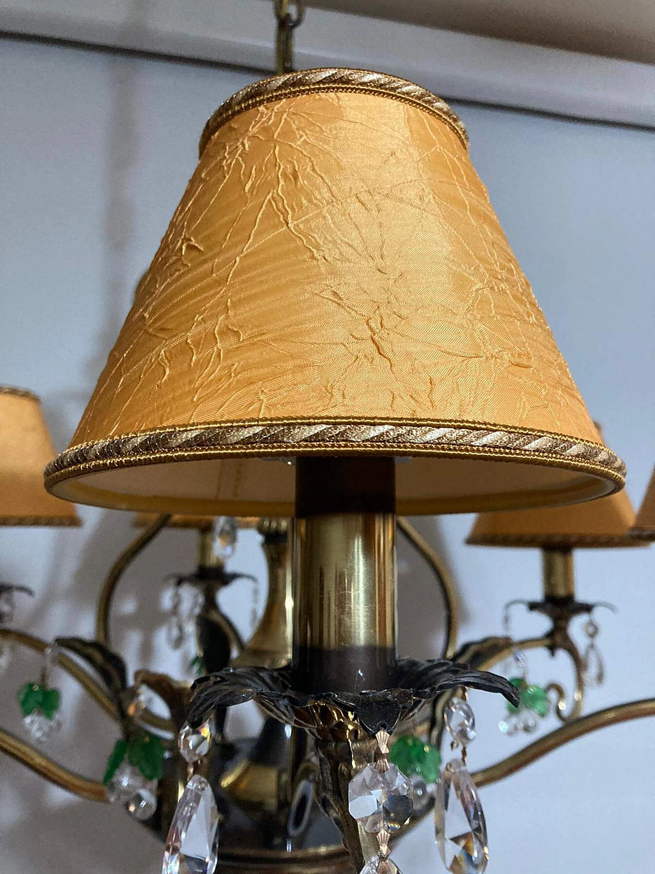 Lampadario in ottone e bronzo con pendenti in cristallo in stile Liberty, anni '90 2