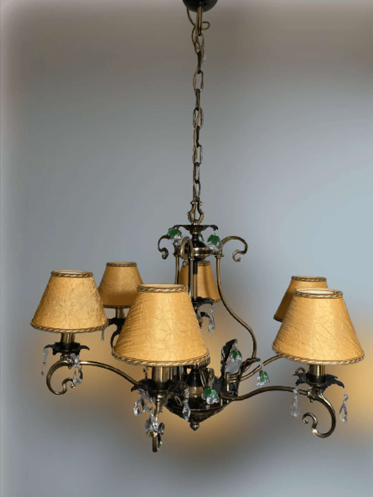 Lampadario in ottone e bronzo con pendenti in cristallo in stile Liberty, anni '90 4