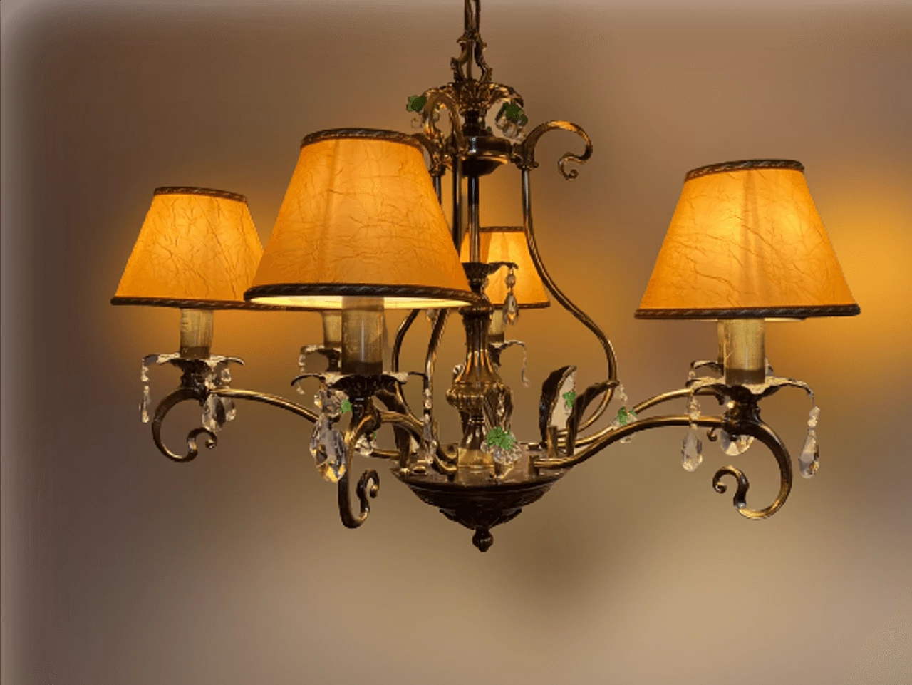 Lampadario in ottone e bronzo con pendenti in cristallo in stile Liberty, anni '90 7