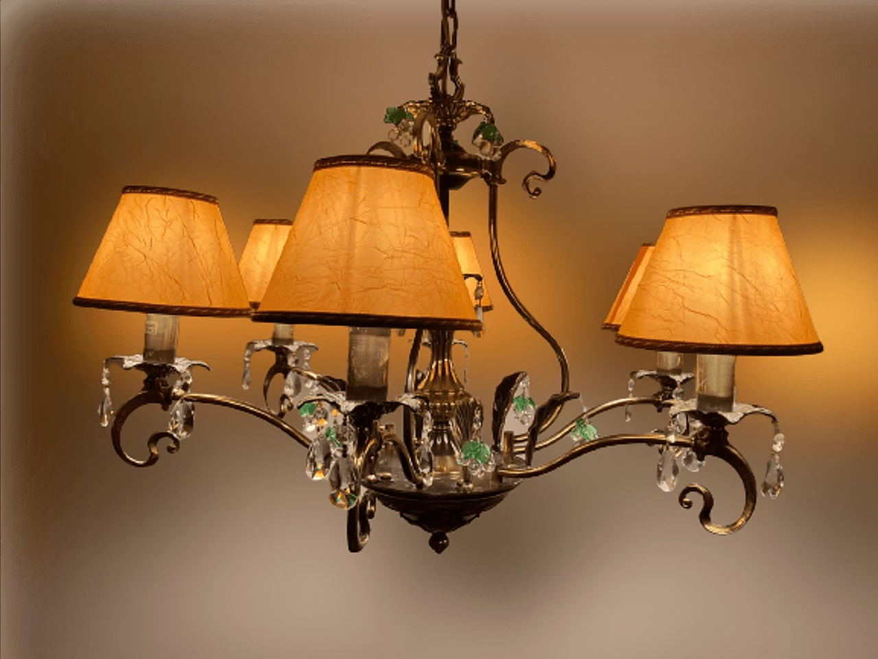 Lampadario in ottone e bronzo con pendenti in cristallo in stile Liberty, anni '90 8