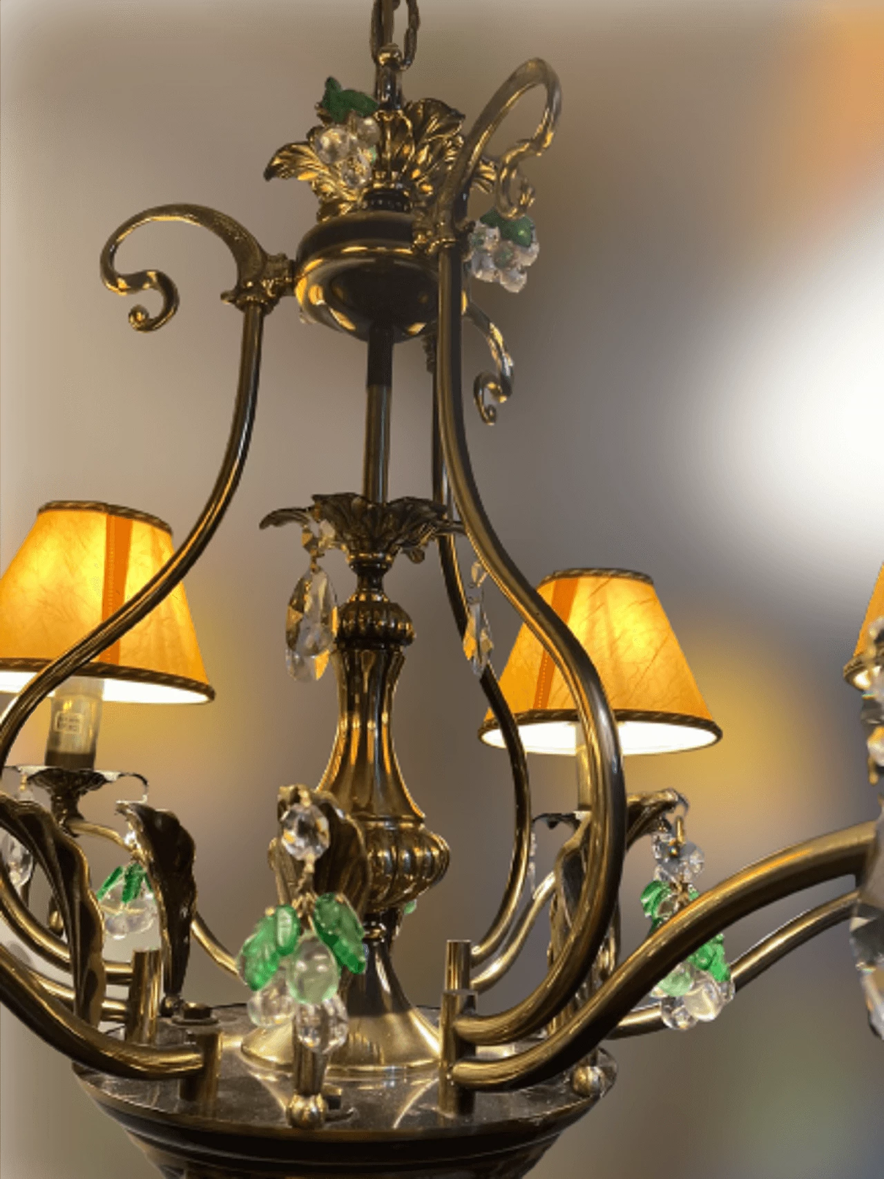 Lampadario in ottone e bronzo con pendenti in cristallo in stile Liberty, anni '90 10