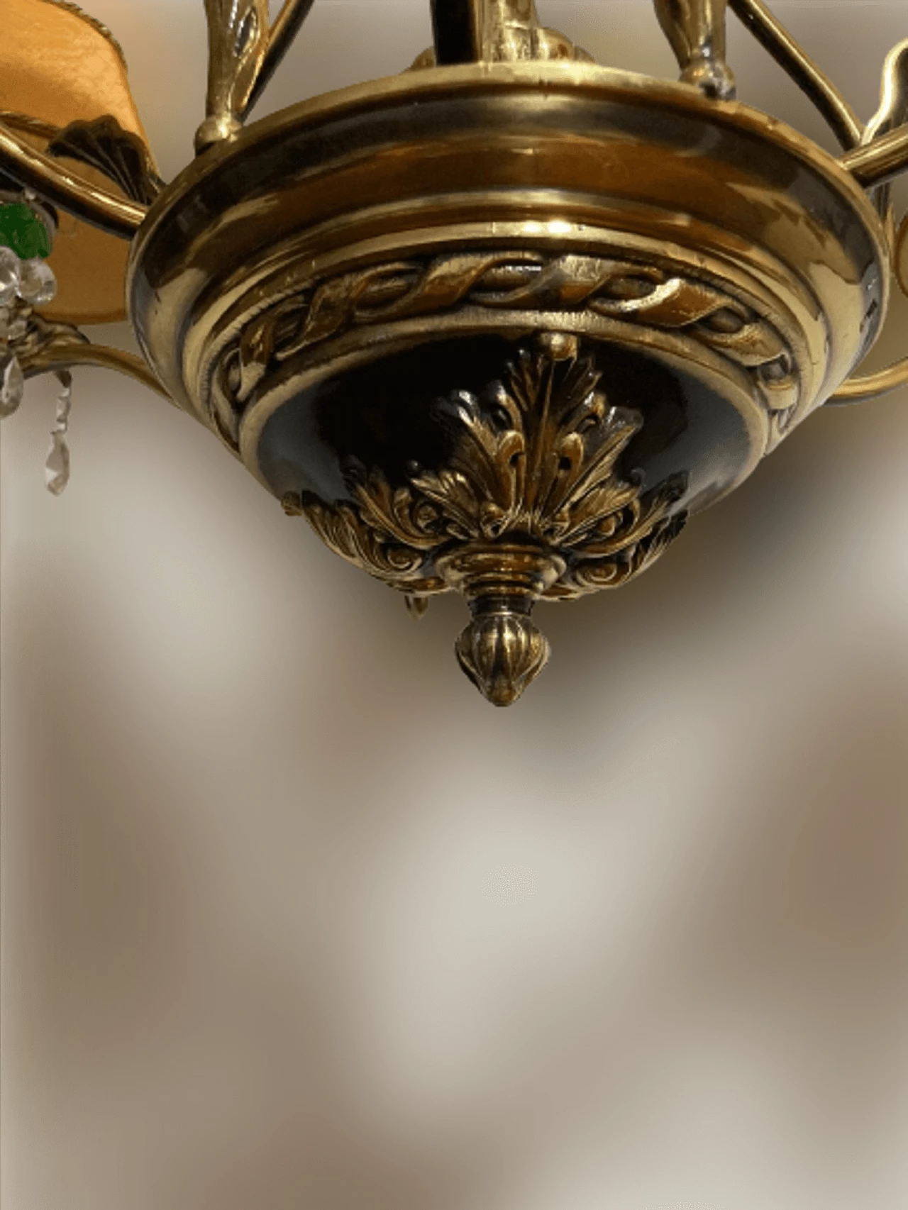 Lampadario in ottone e bronzo con pendenti in cristallo in stile Liberty, anni '90 11
