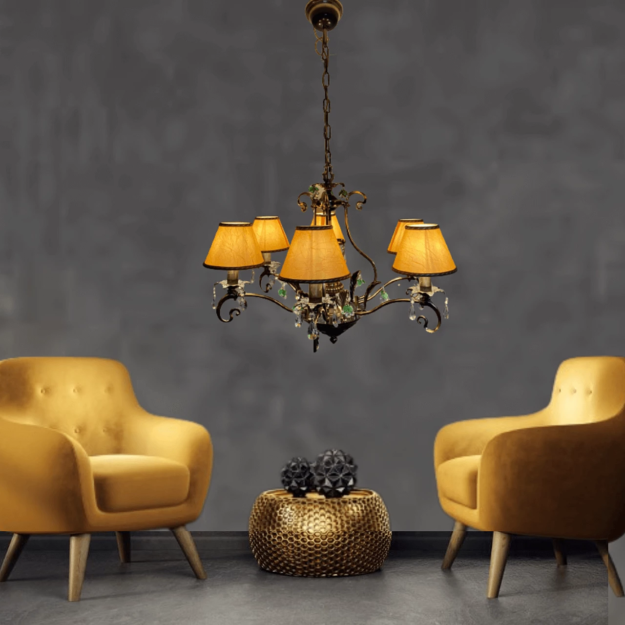 Lampadario in ottone e bronzo con pendenti in cristallo in stile Liberty, anni '90 12