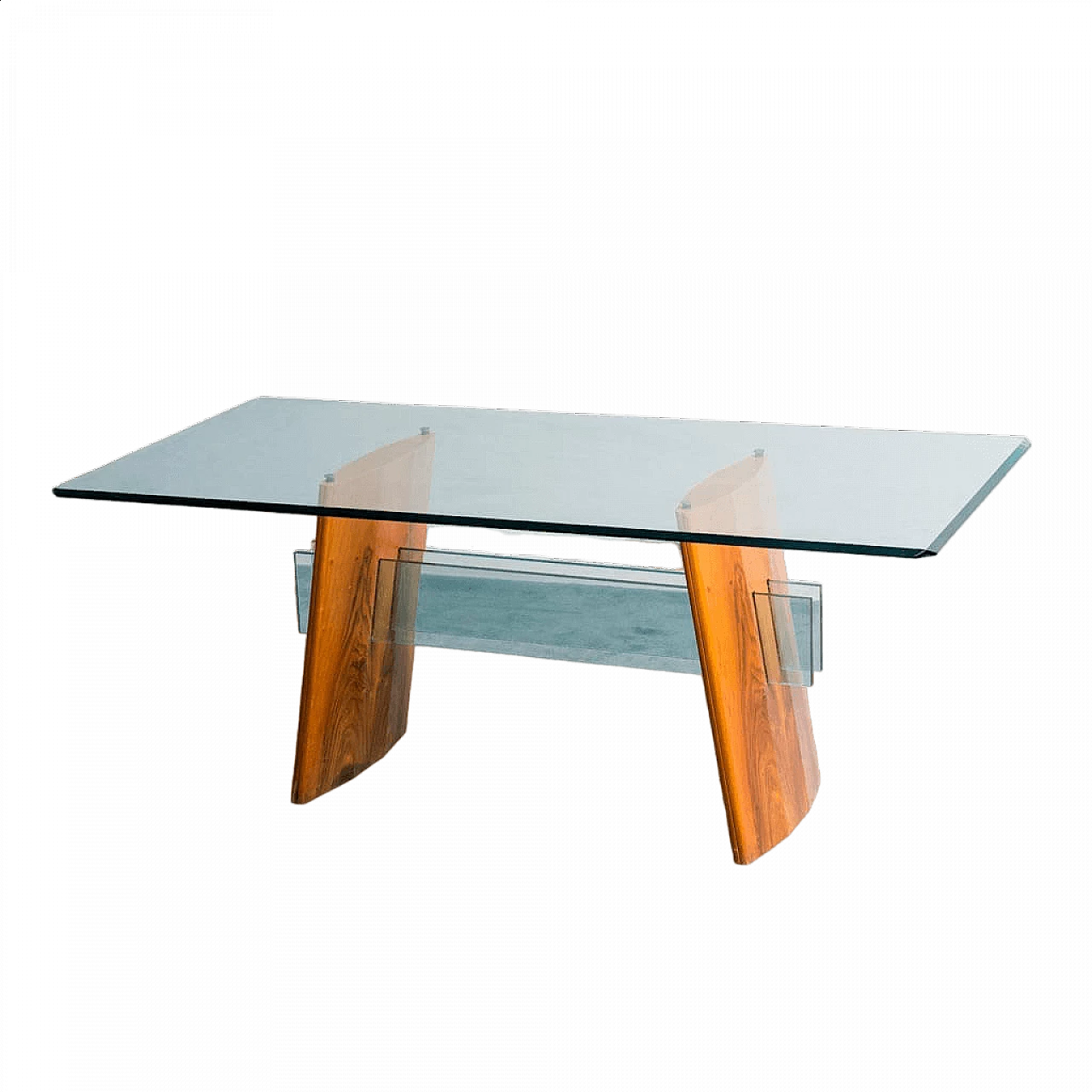 Tavolo in legno e vetro sagomato, anni '80 12