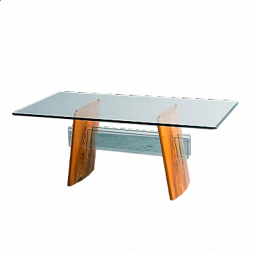 Wood and shaped glass table, 1980s