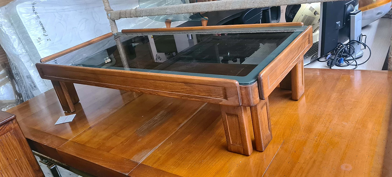 Tavolino rettangolare in legno e vetro fumè di Tobia e Afra Scarpa, anni '70 3