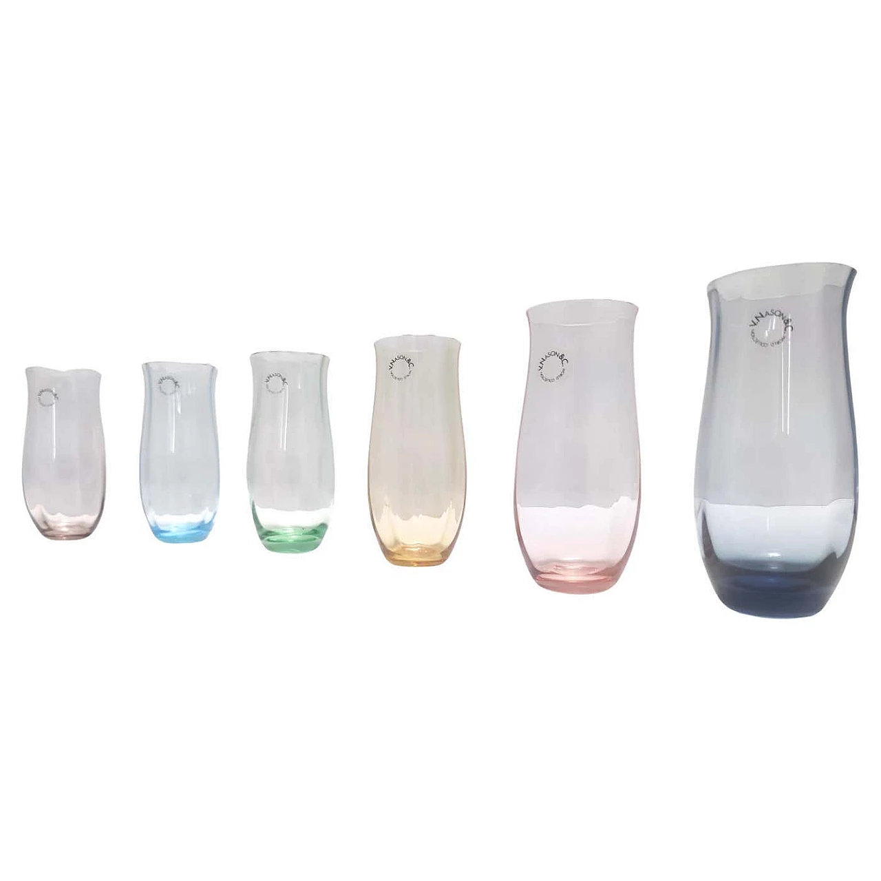 6 Bicchieri in vetro di Murano multicolore di Vincenzo Nason, anni '90 11