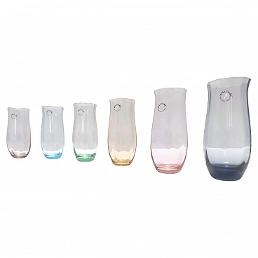 6 Bicchieri in vetro di Murano multicolore di Vincenzo Nason, anni '90