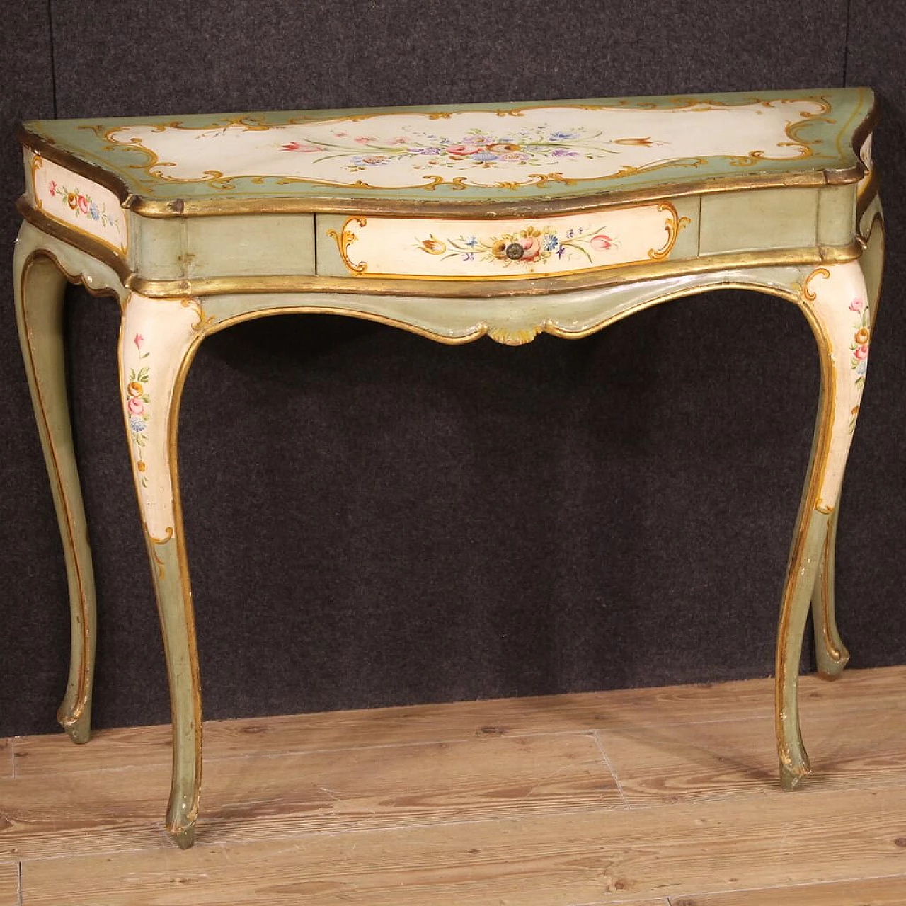 Venetian lacquered, gilded and painted wood console, 1970s 1