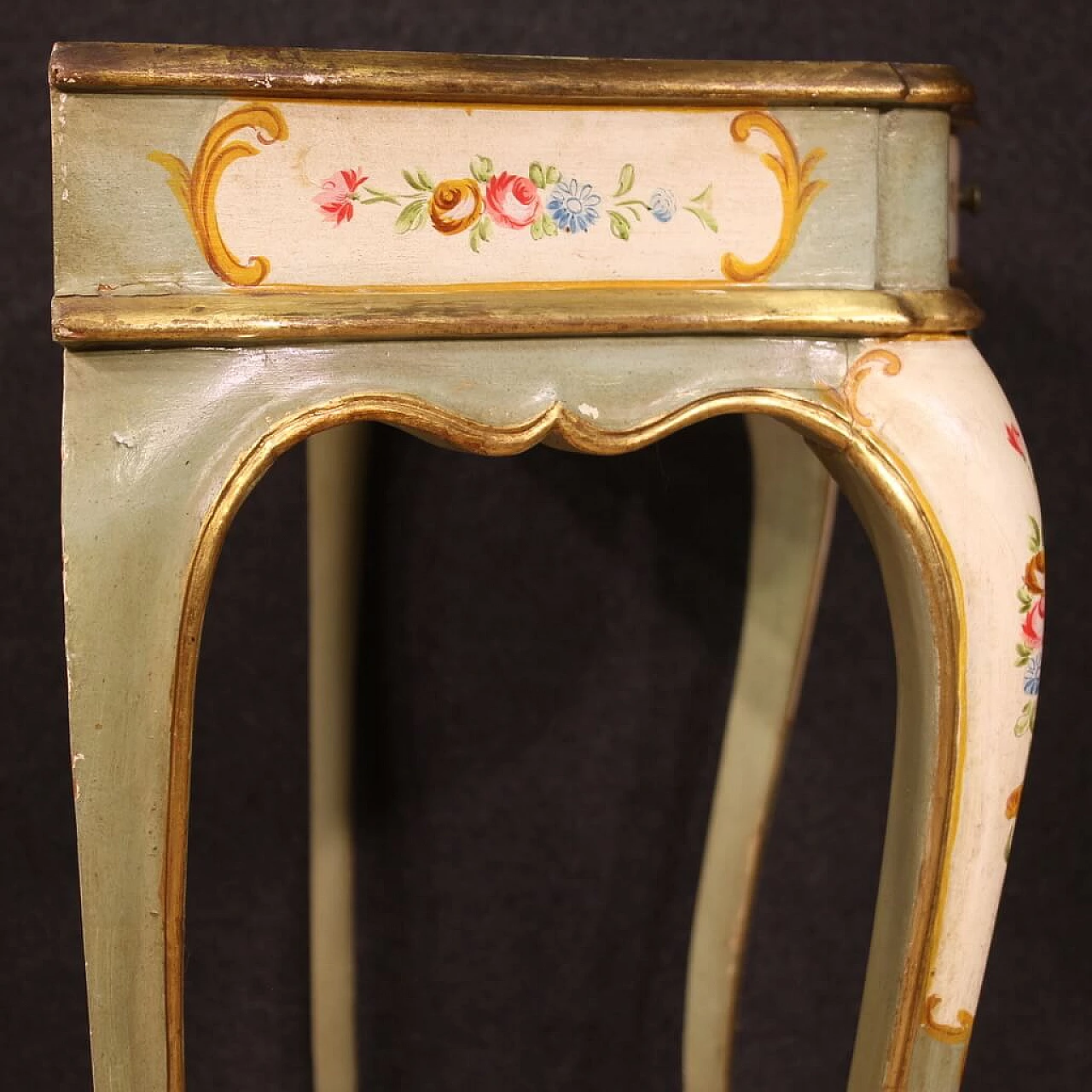 Consolle veneziana in legno laccato, dorato e dipinto, anni '70 5