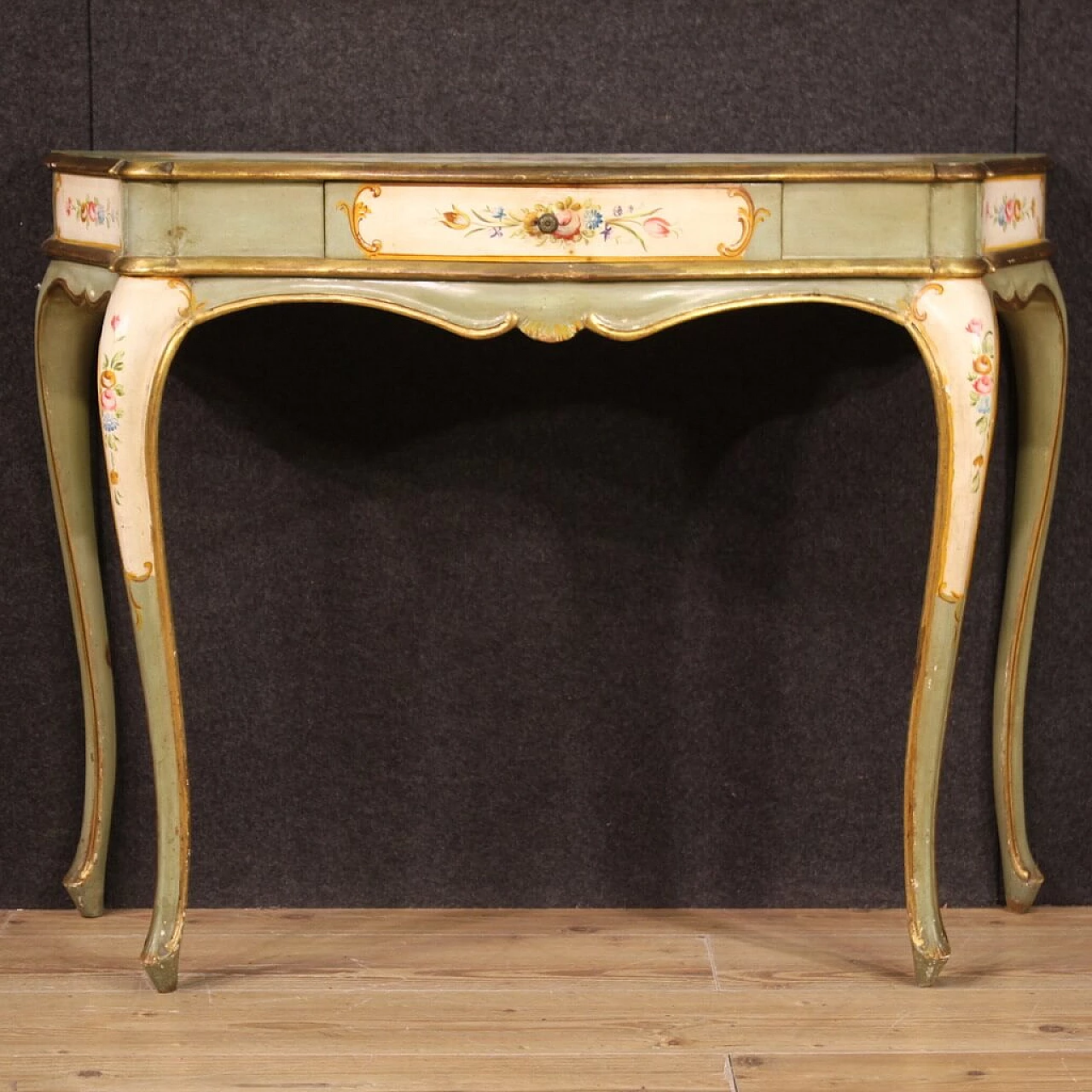 Venetian lacquered, gilded and painted wood console, 1970s 7
