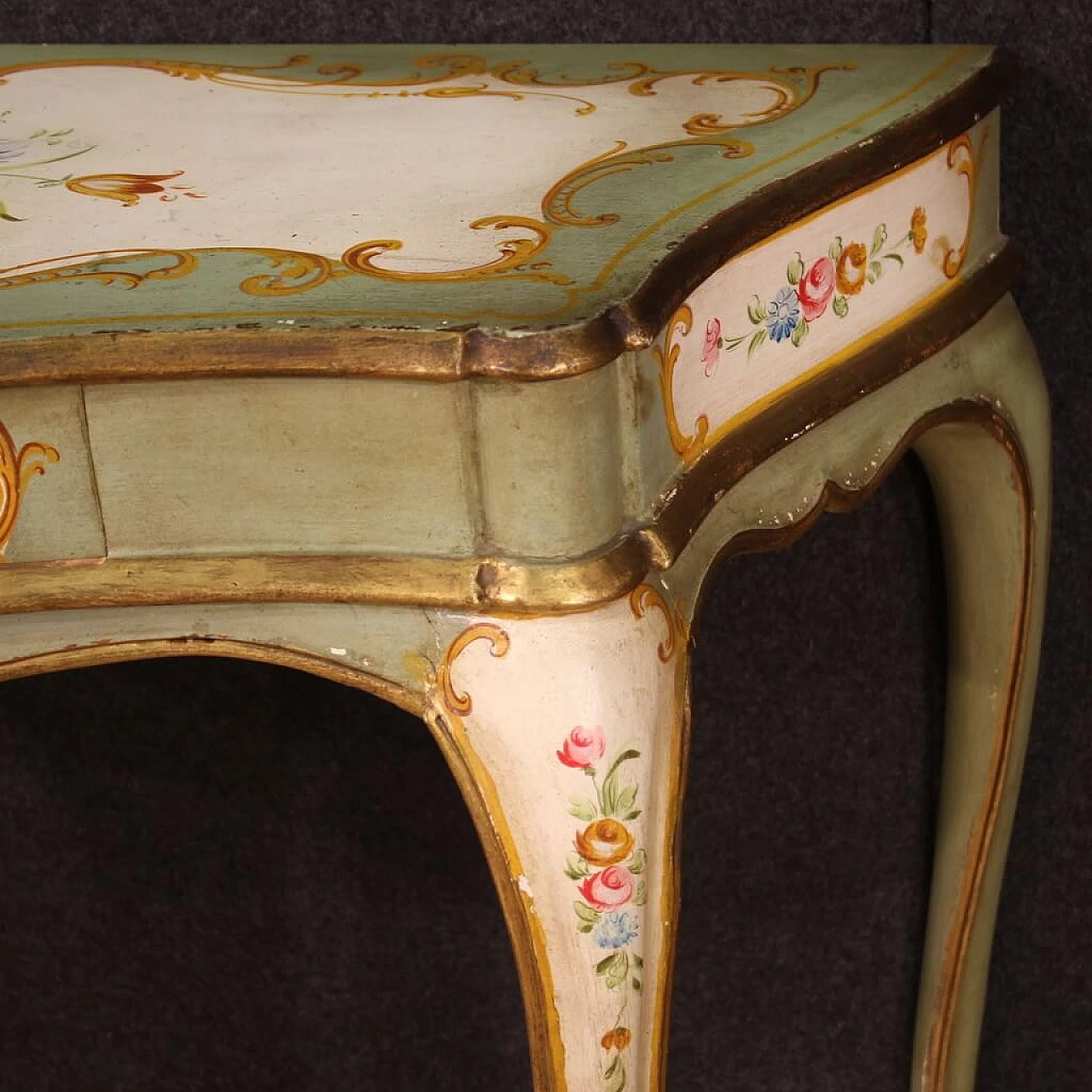 Venetian lacquered, gilded and painted wood console, 1970s 9