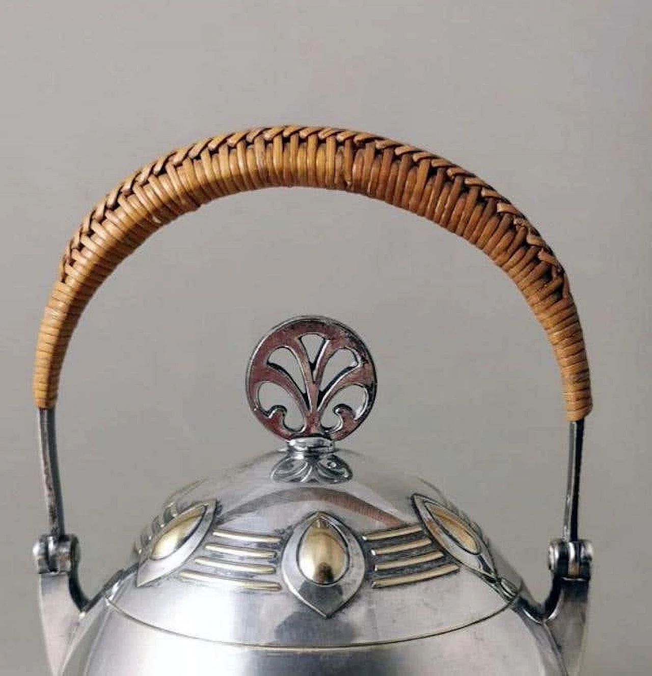 Silver-plated metal sugar bowl with raffia handle by WMF, early 20th century 5