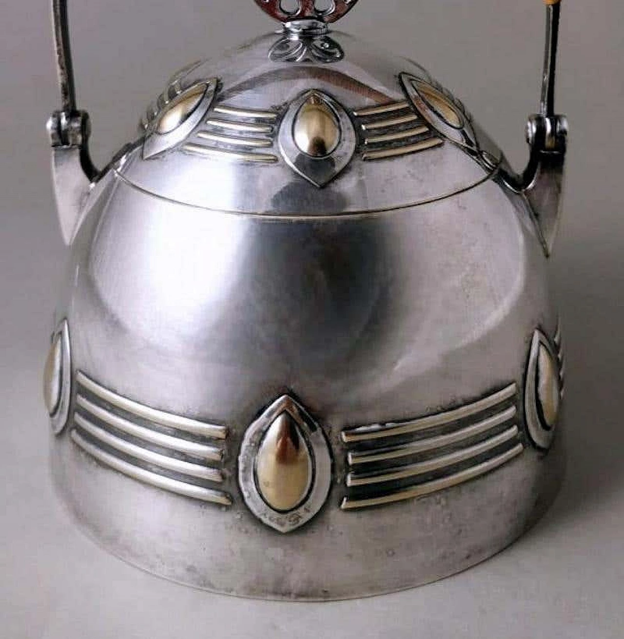 Silver-plated metal sugar bowl with raffia handle by WMF, early 20th century 6
