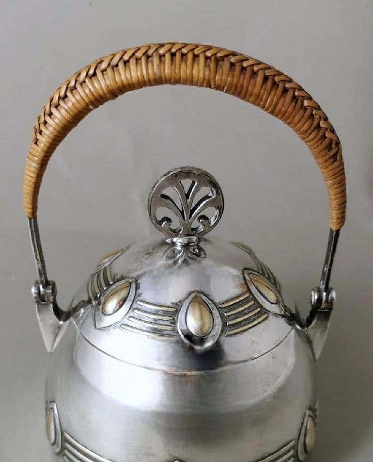 Silver-plated metal sugar bowl with raffia handle by WMF, early 20th century 7