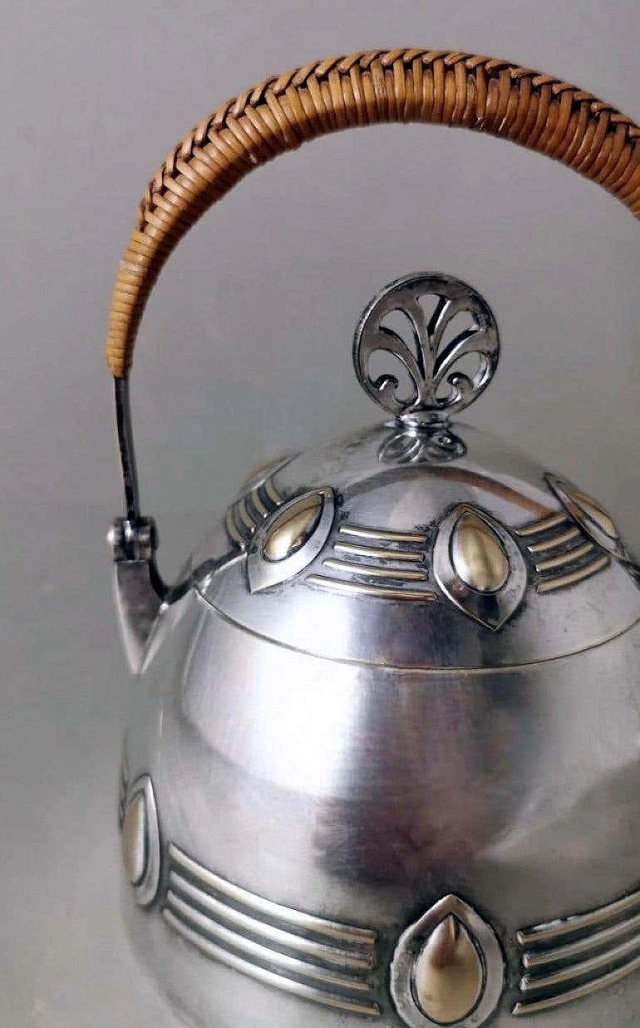 Silver-plated metal sugar bowl with raffia handle by WMF, early 20th century 8