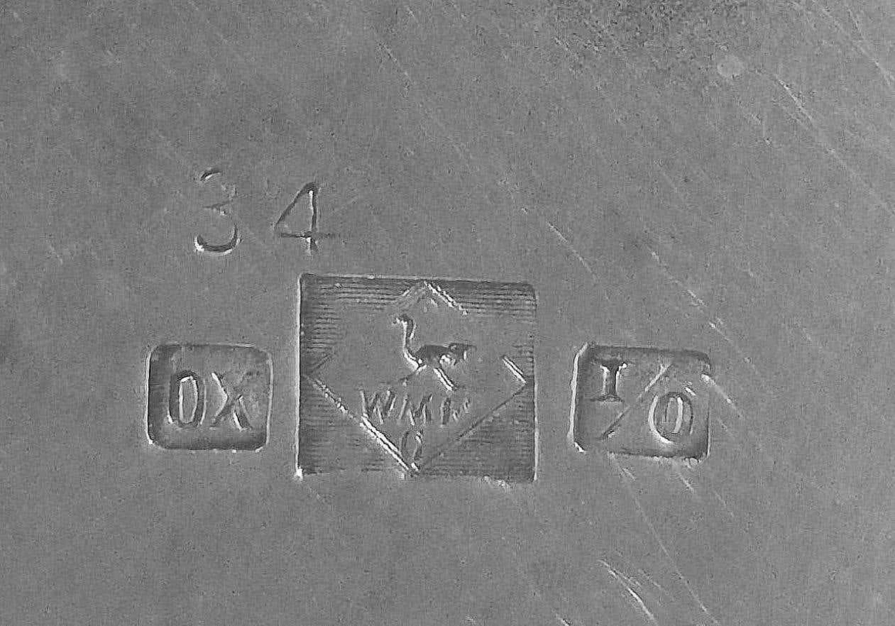 Zuccheriera in metallo argentato con manico in rafia di WMF, inizio '900 14