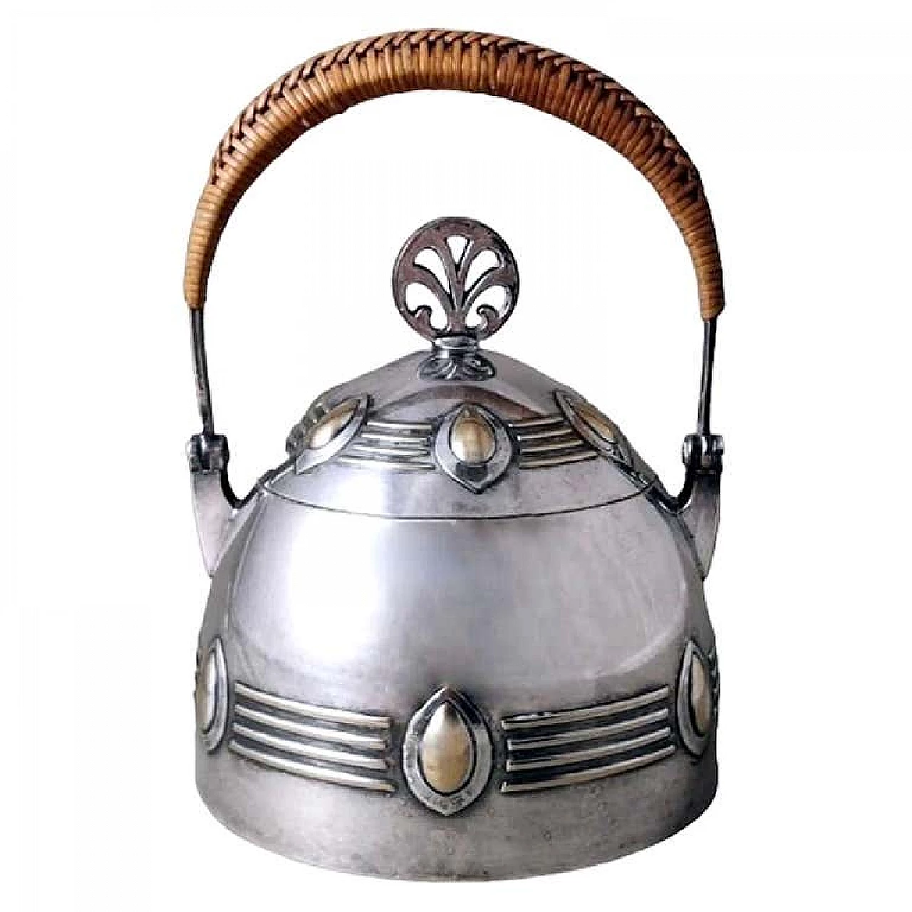 Silver-plated metal sugar bowl with raffia handle by WMF, early 20th century 19
