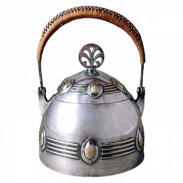 Silver-plated metal sugar bowl with raffia handle by WMF, early 20th century
