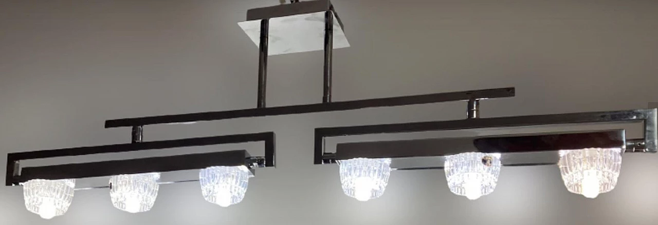 Lampadario in metallo cromato e cristallo di Boemia, anni '90 1