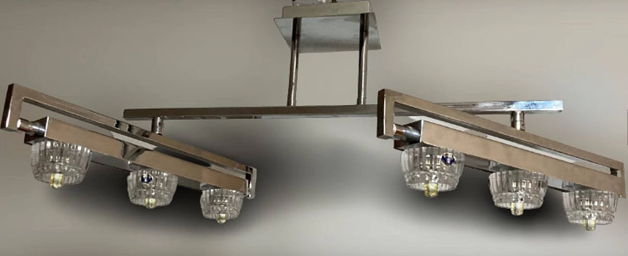 Lampadario in metallo cromato e cristallo di Boemia, anni '90 7