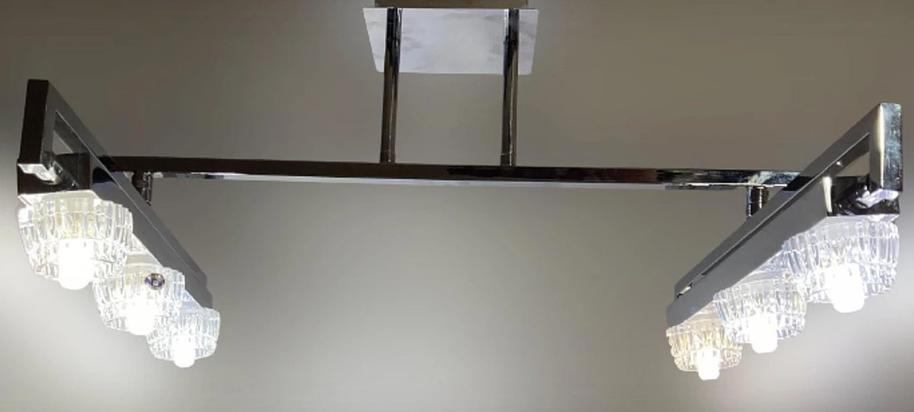 Lampadario in metallo cromato e cristallo di Boemia, anni '90 8