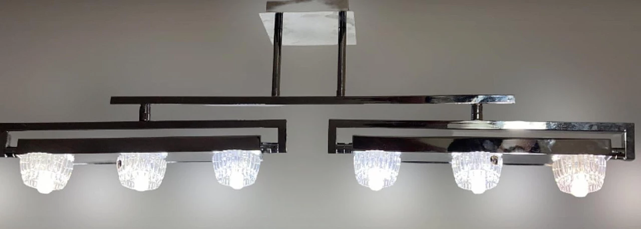 Lampadario in metallo cromato e cristallo di Boemia, anni '90 10