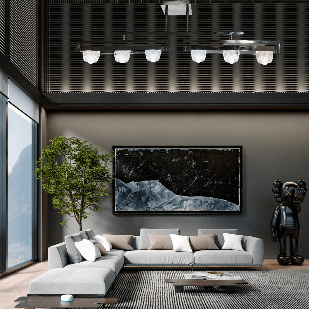 Lampadario in metallo cromato e cristallo di Boemia, anni '90 11