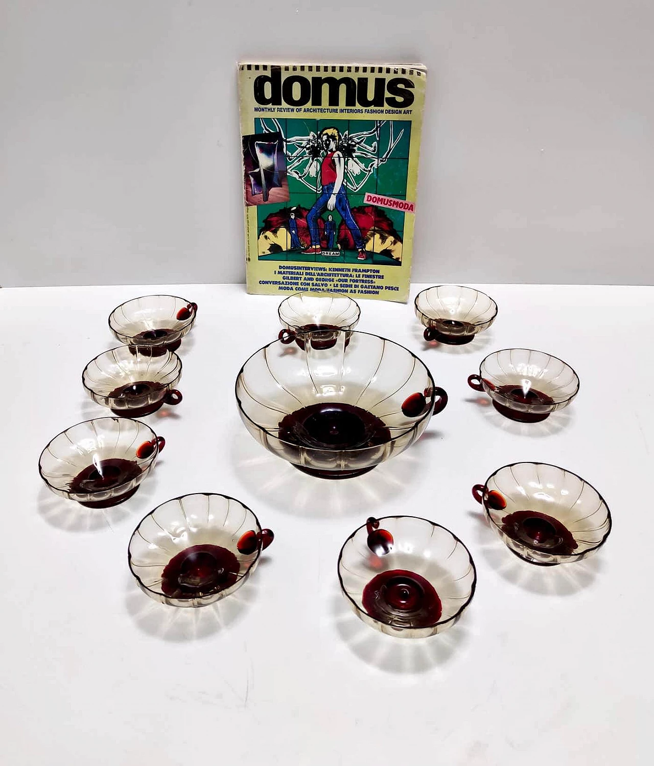 10 Coppe da dessert in vetro di Murano fumé e cremisi nello stile di Zecchin, anni '20 3