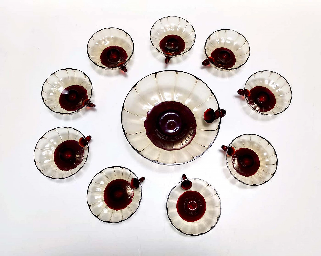 10 Coppe da dessert in vetro di Murano fumé e cremisi nello stile di Zecchin, anni '20 5