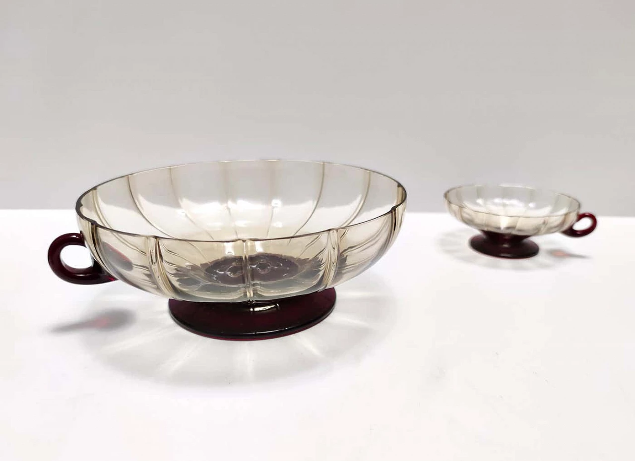 10 Coppe da dessert in vetro di Murano fumé e cremisi nello stile di Zecchin, anni '20 10