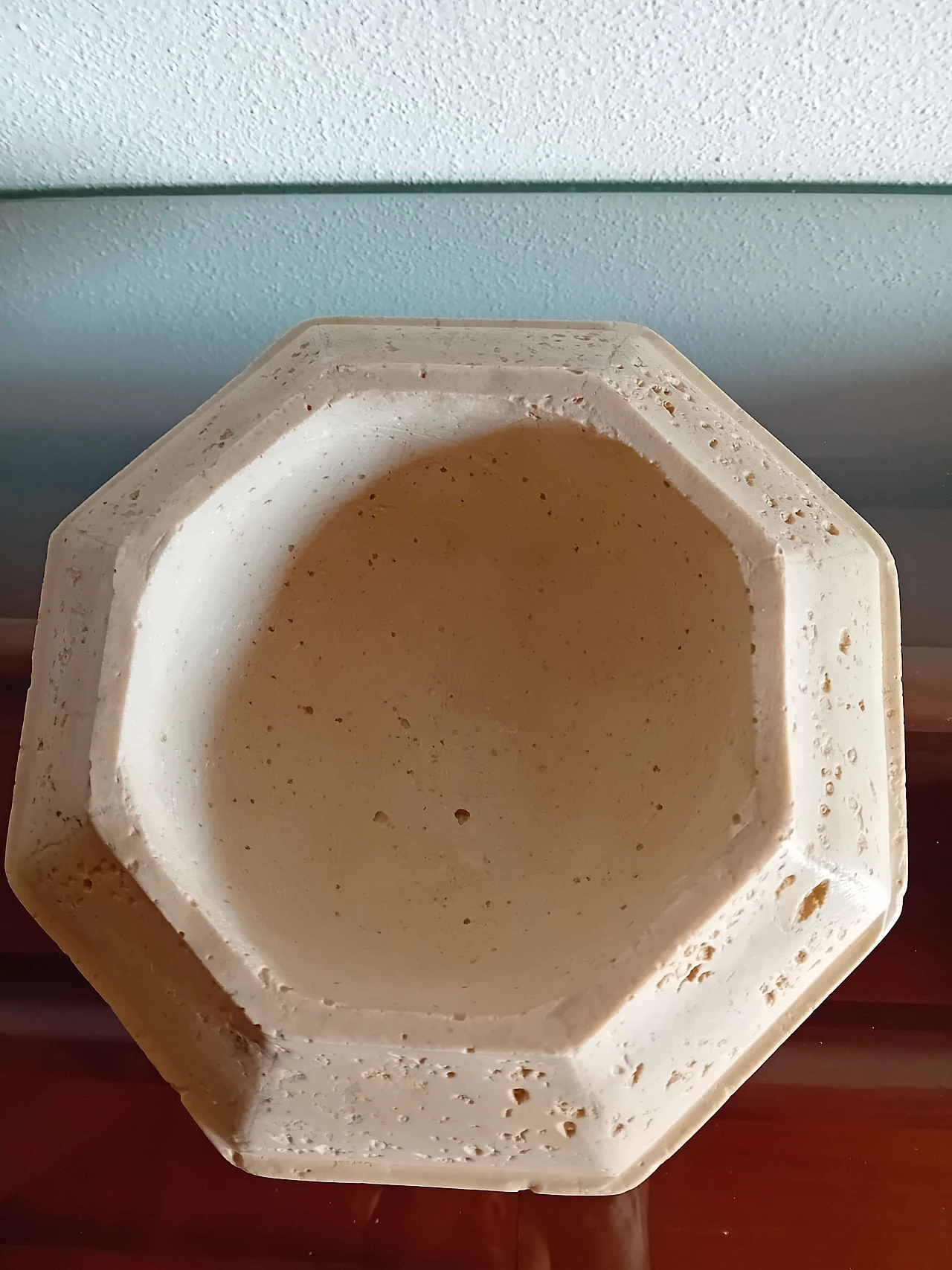 Octagonal travertine bowl, 1980s 2