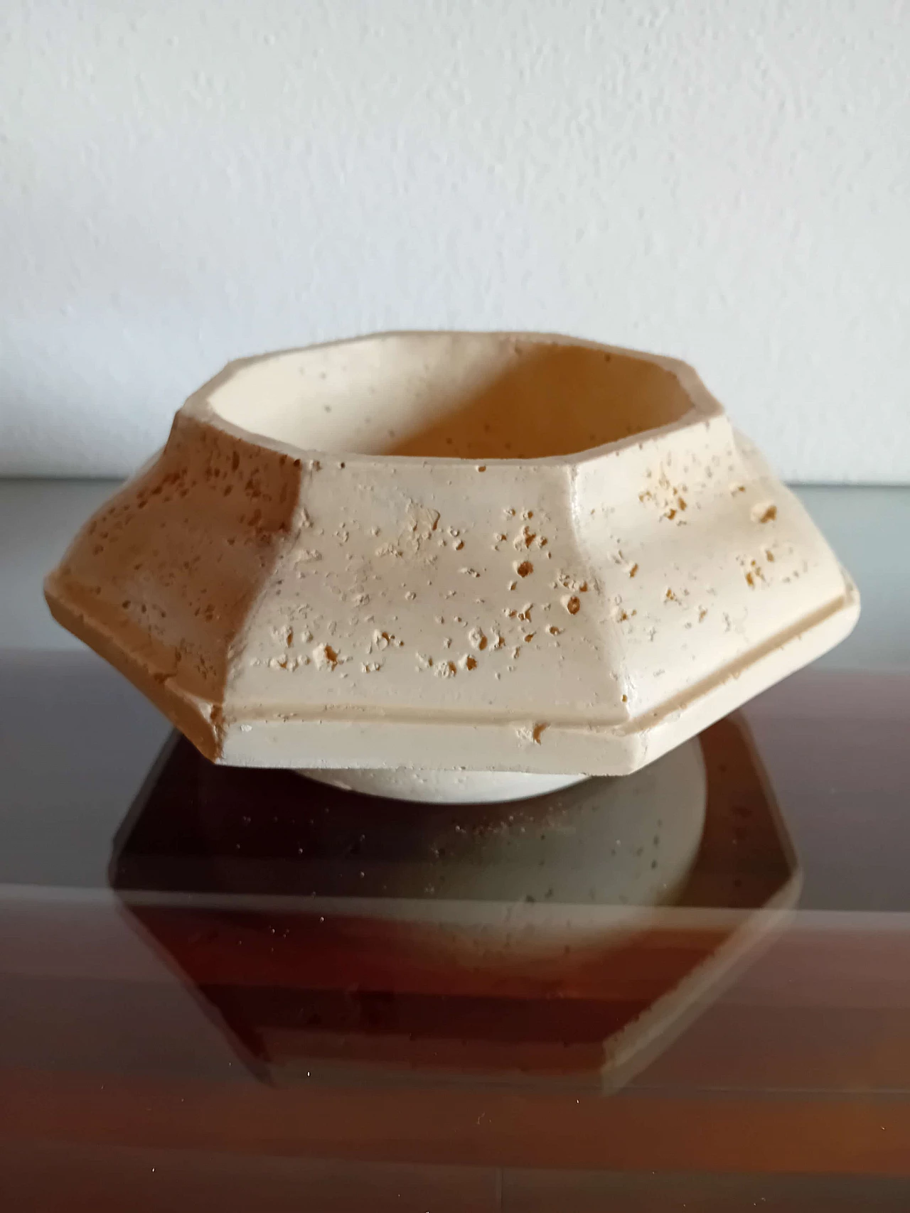 Octagonal travertine bowl, 1980s 3