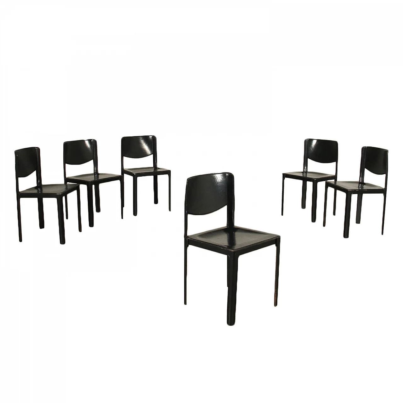 Group Of Six Tito Agnoli Chairs Metal Leather 1980s 1