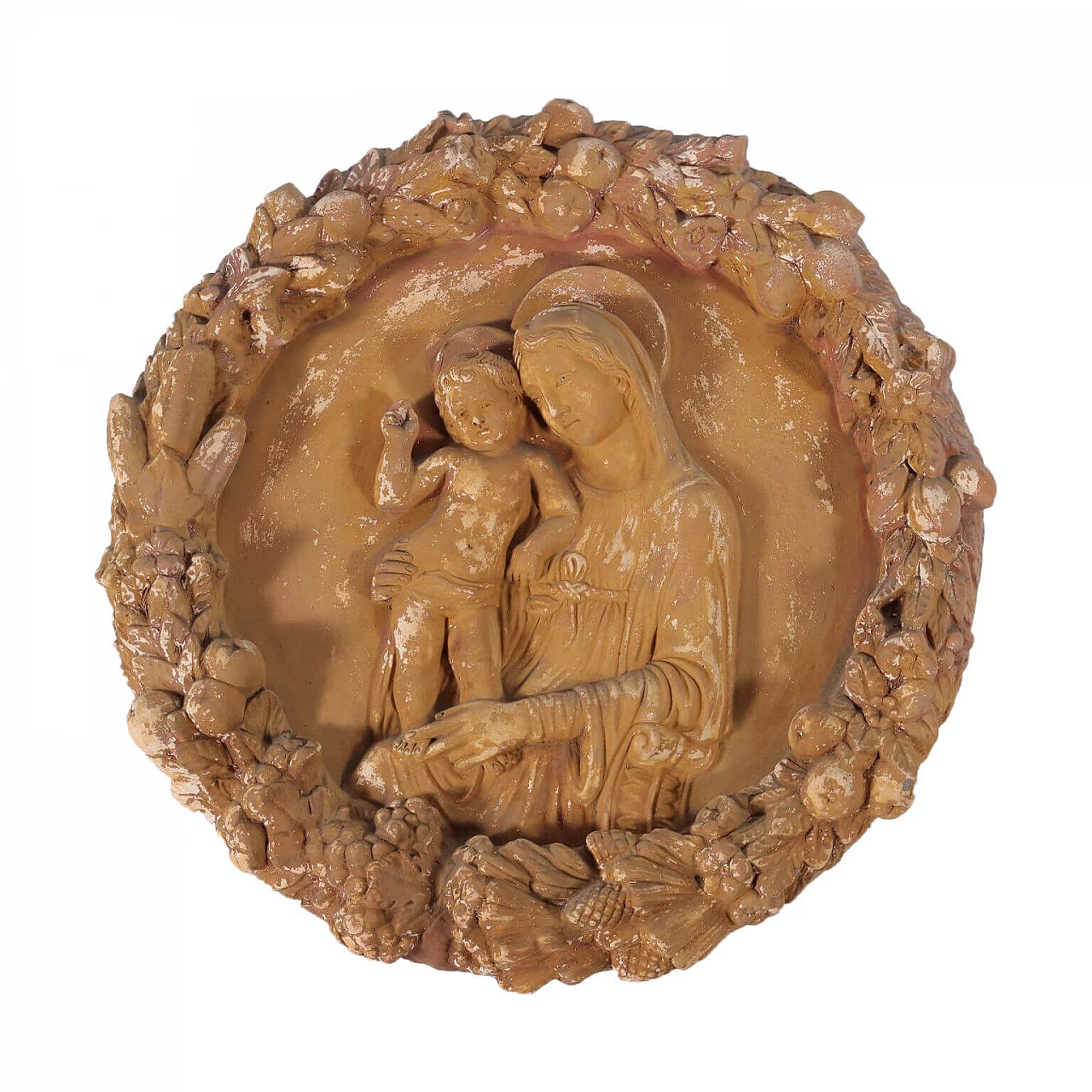 Tondo in gesso Madonna con bambino , del '800 1