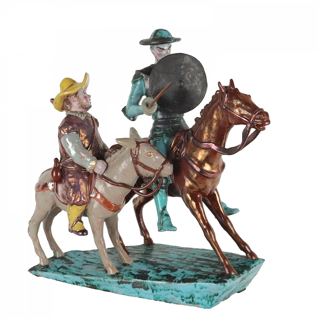 Glazed terracotta Don Quixote and Sancho Panza sculpture by Trevir 1