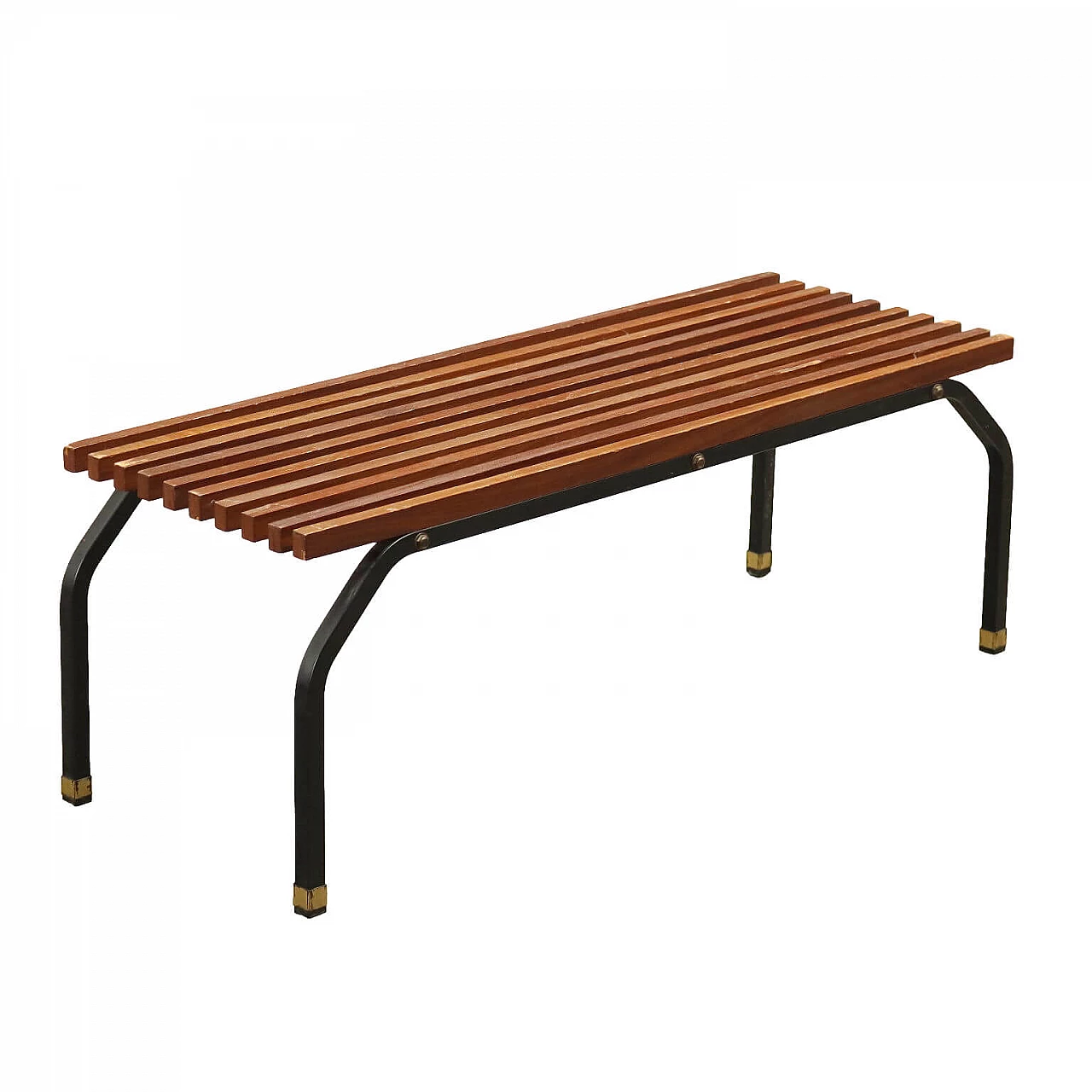 Teak plank bench with metal frame, 1960s 1