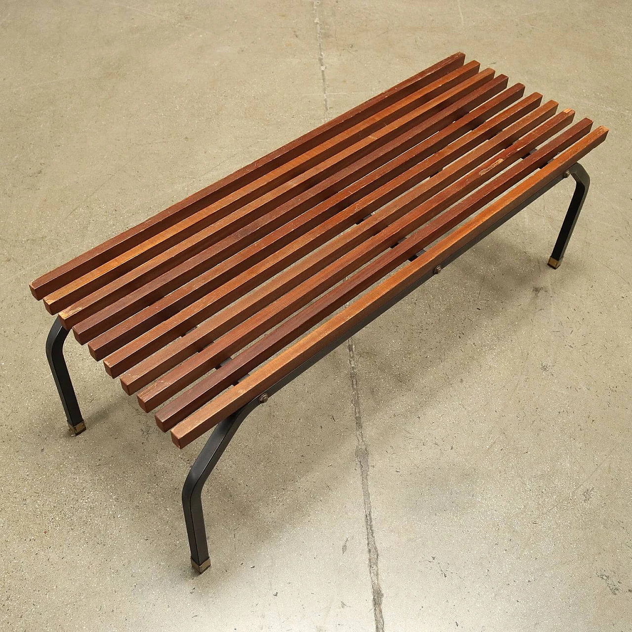 Teak plank bench with metal frame, 1960s 4