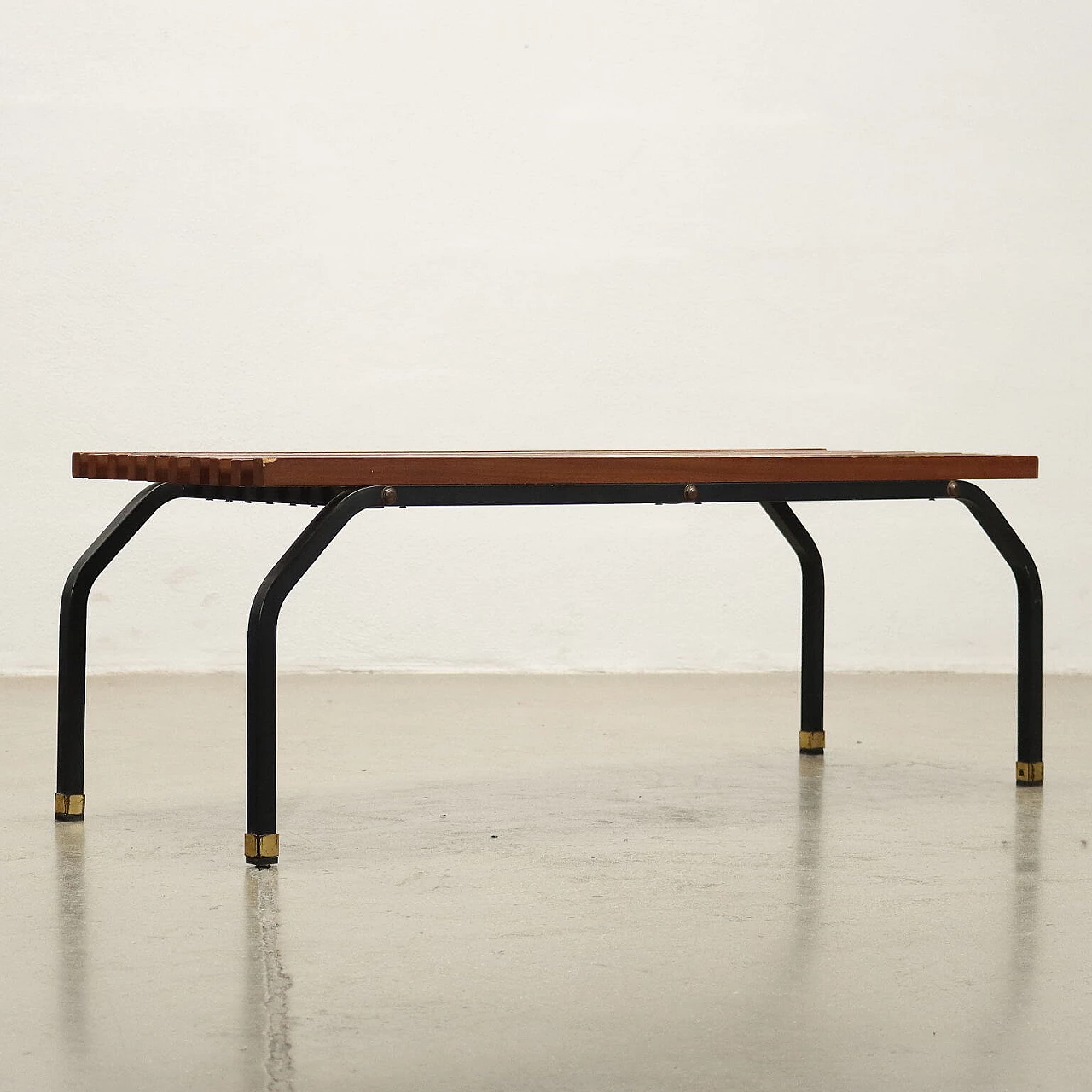 Teak plank bench with metal frame, 1960s 12