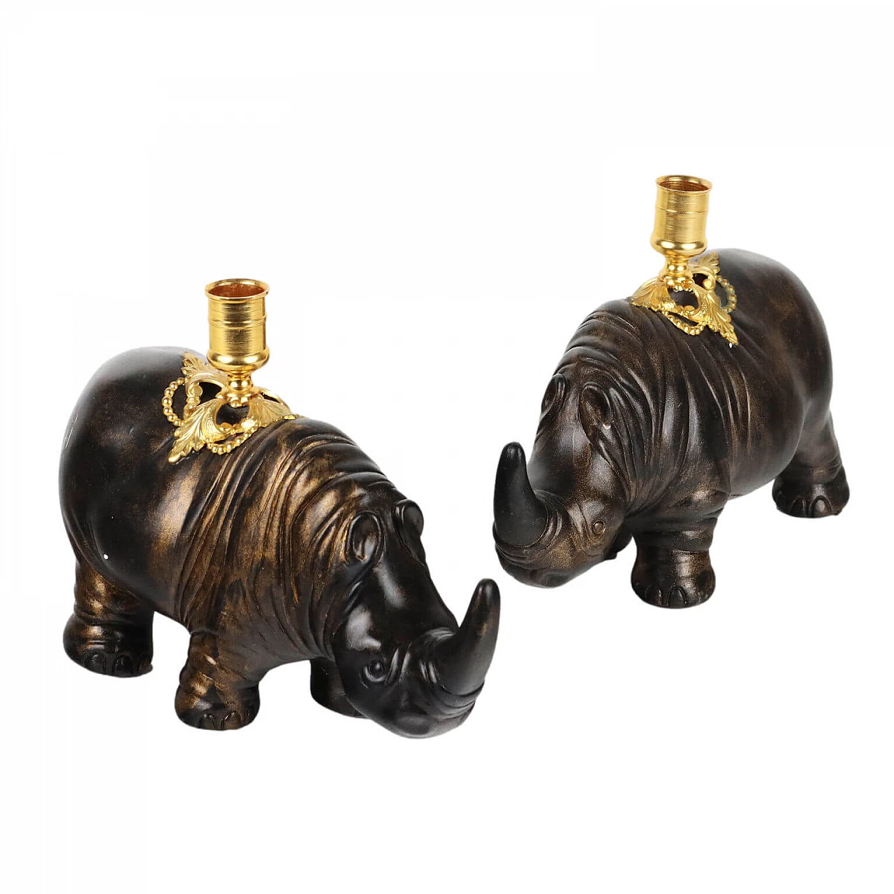 Pair of rhinoceros lamp holders by Jean-Luc Maisiere, late 19th century 1