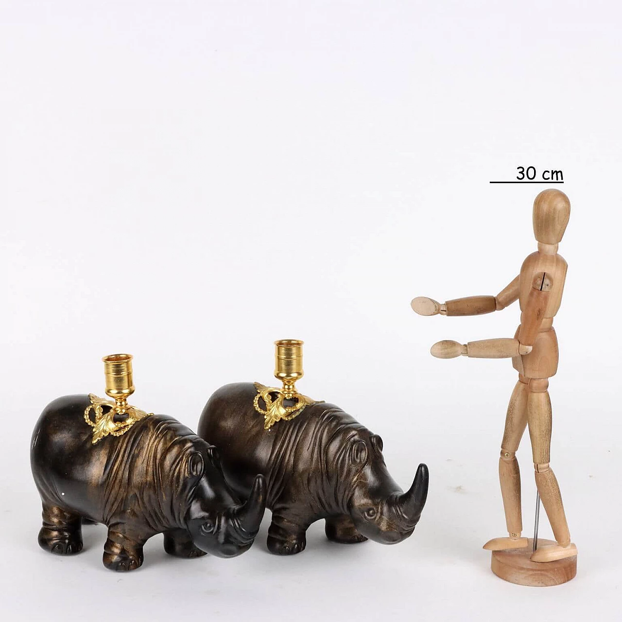 Pair of rhinoceros lamp holders by Jean-Luc Maisiere, late 19th century 2