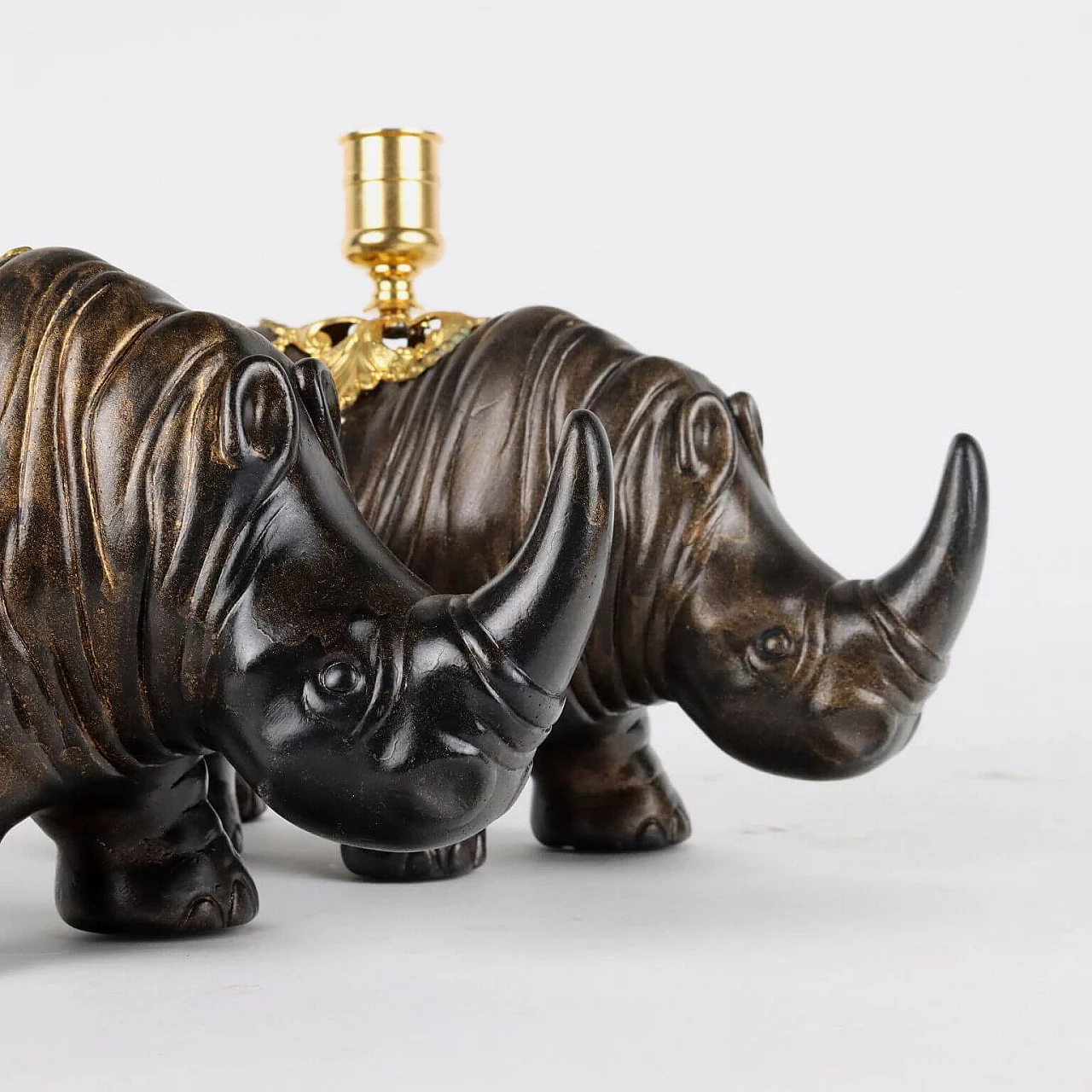 Pair of rhinoceros lamp holders by Jean-Luc Maisiere, late 19th century 4