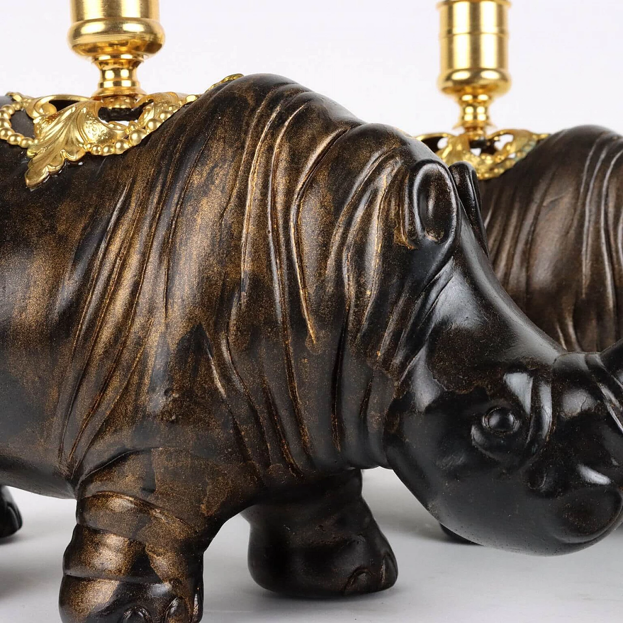 Pair of rhinoceros lamp holders by Jean-Luc Maisiere, late 19th century 6
