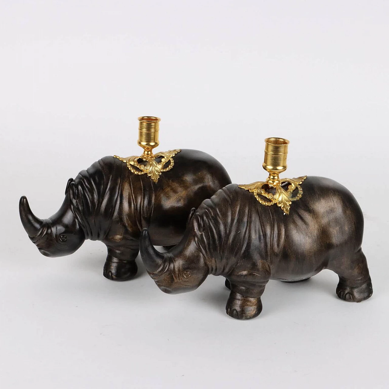 Pair of rhinoceros lamp holders by Jean-Luc Maisiere, late 19th century 10