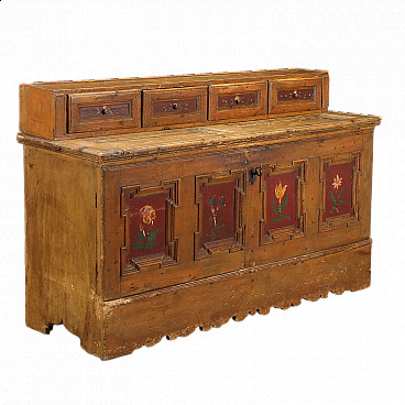 Tyrolean spruce sideboard with carved panels with floral decorations, early 20th century