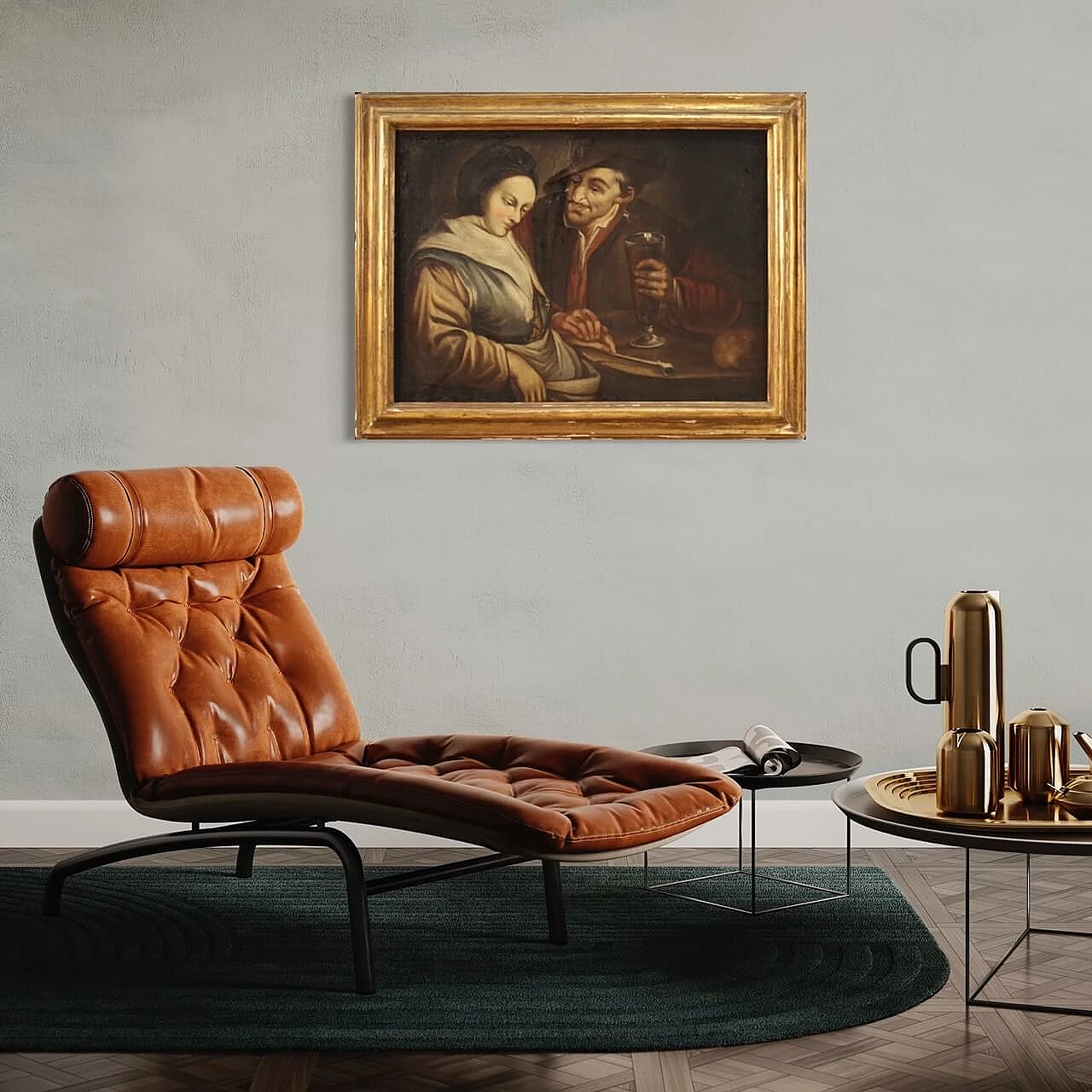 Tavern interior scene, Flemish oil painting on canvas, 18th century 2