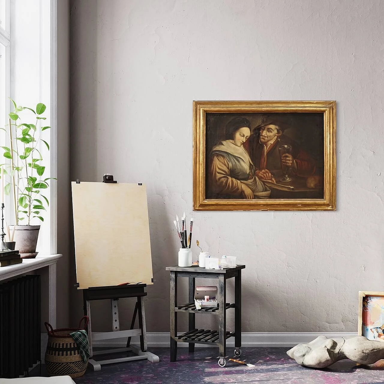 Tavern interior scene, Flemish oil painting on canvas, 18th century 3