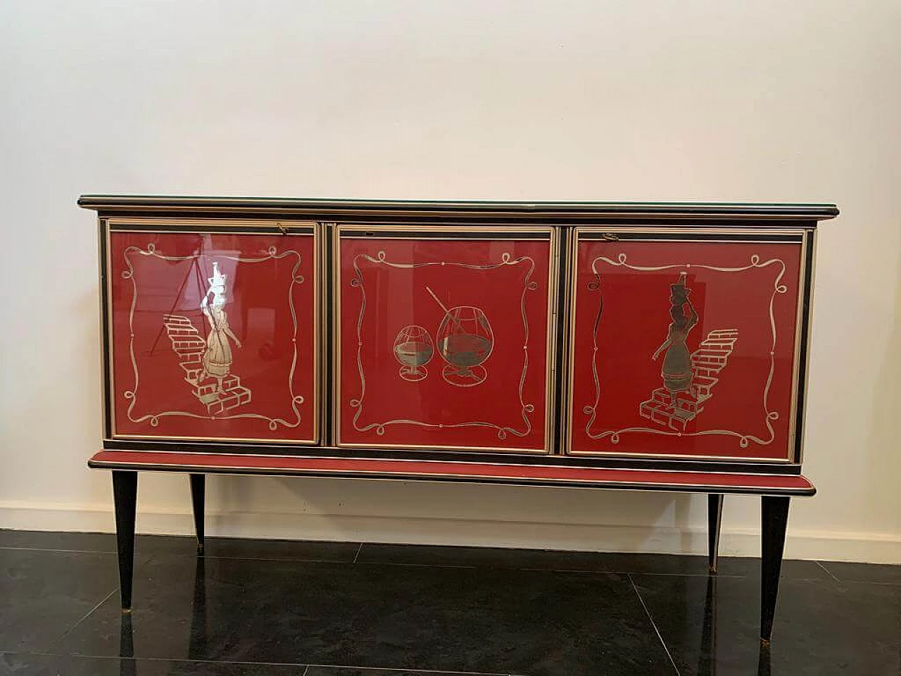 Metal, leatherette and glass sideboard by Umberto Mascagni, 1950s 1